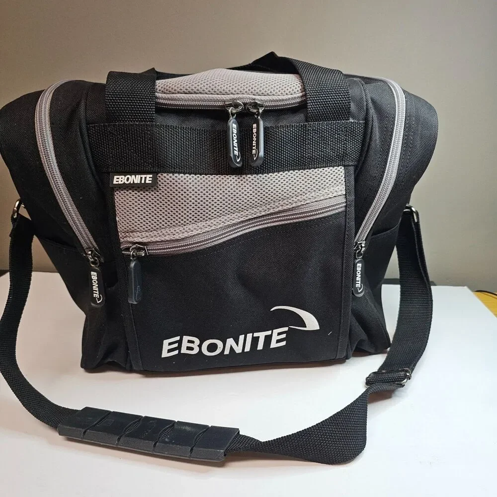 Ebonite Single Bowling Ball Shoulder Bag Foam Insert Zippered Side Pockets Black